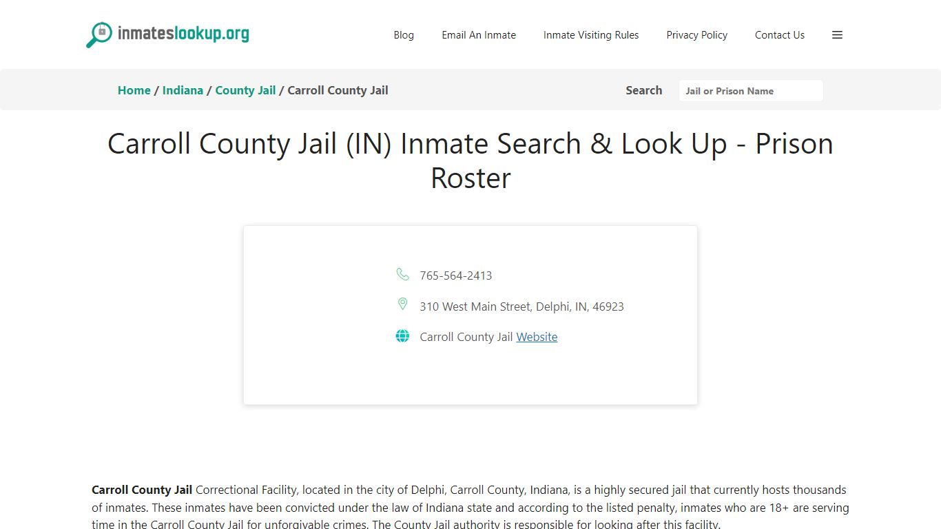 Carroll County Jail (IN) Inmate Search & Look Up - Prison Roster